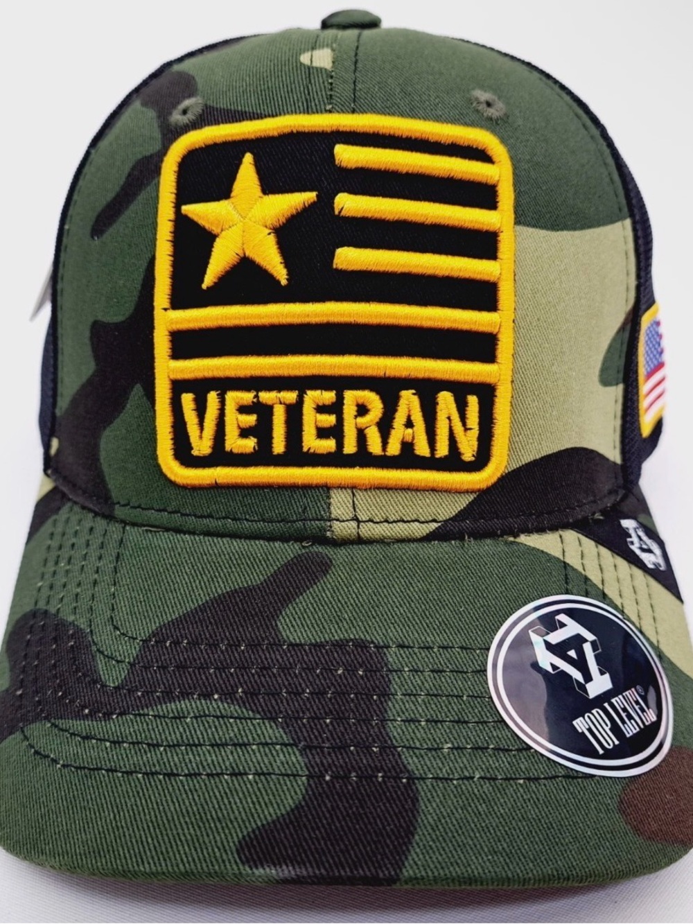 US Army Veteran Hat USA Flag Vet Emblem Camouflage Cap Embroidered